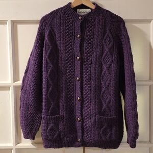 Purple Irish Wool Cable Knit Cardigan